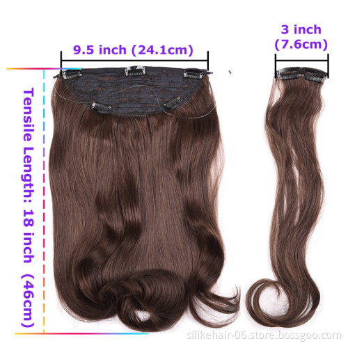 Silike 18 inch Invisible Wire Hair Extensions Synthetic Wavy 3 Pieces Fish Line Clips in Hair Extensions Natural Hair Clips